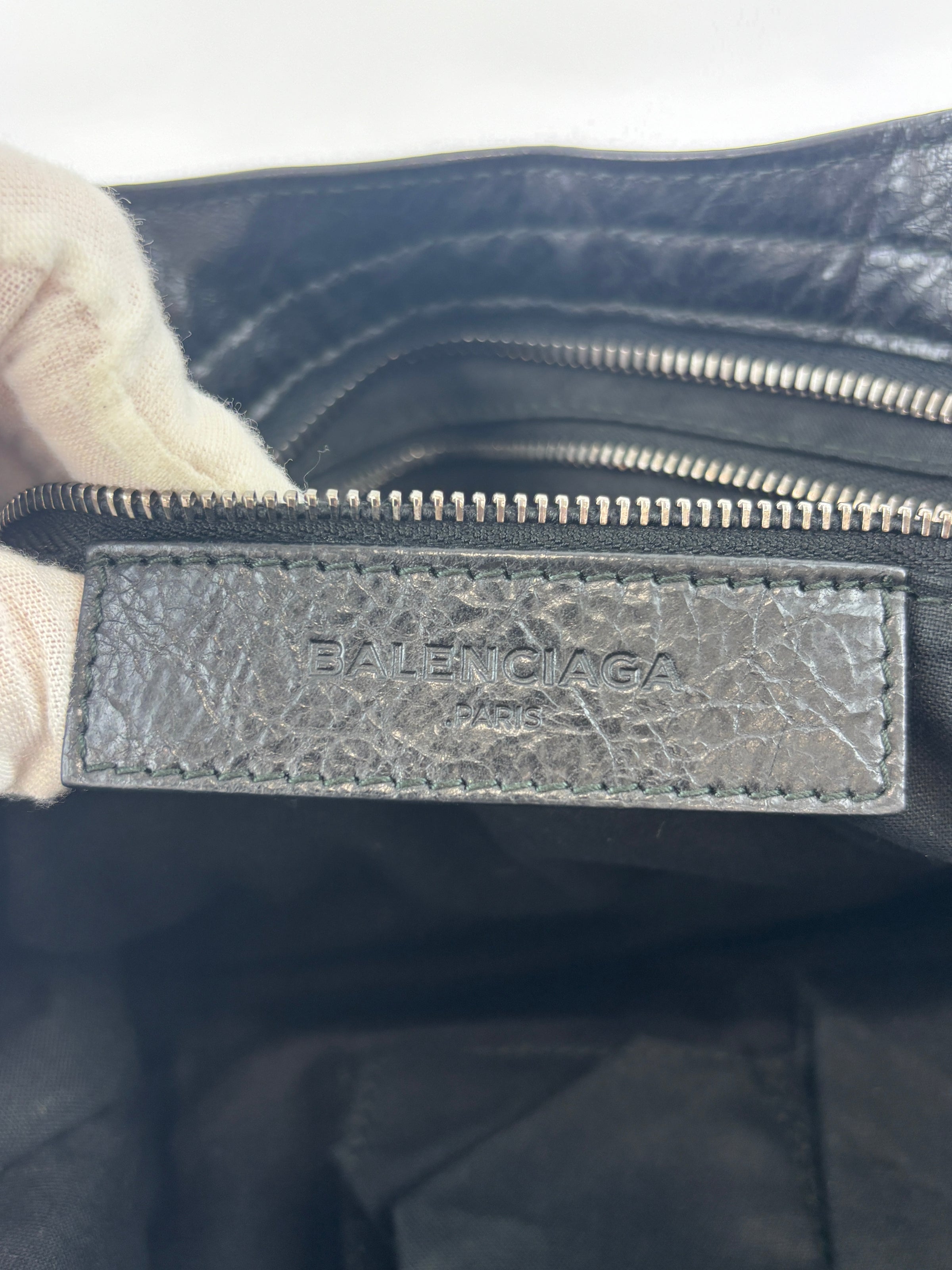 Metallic Edge City Bag in Black Lambskin SHW