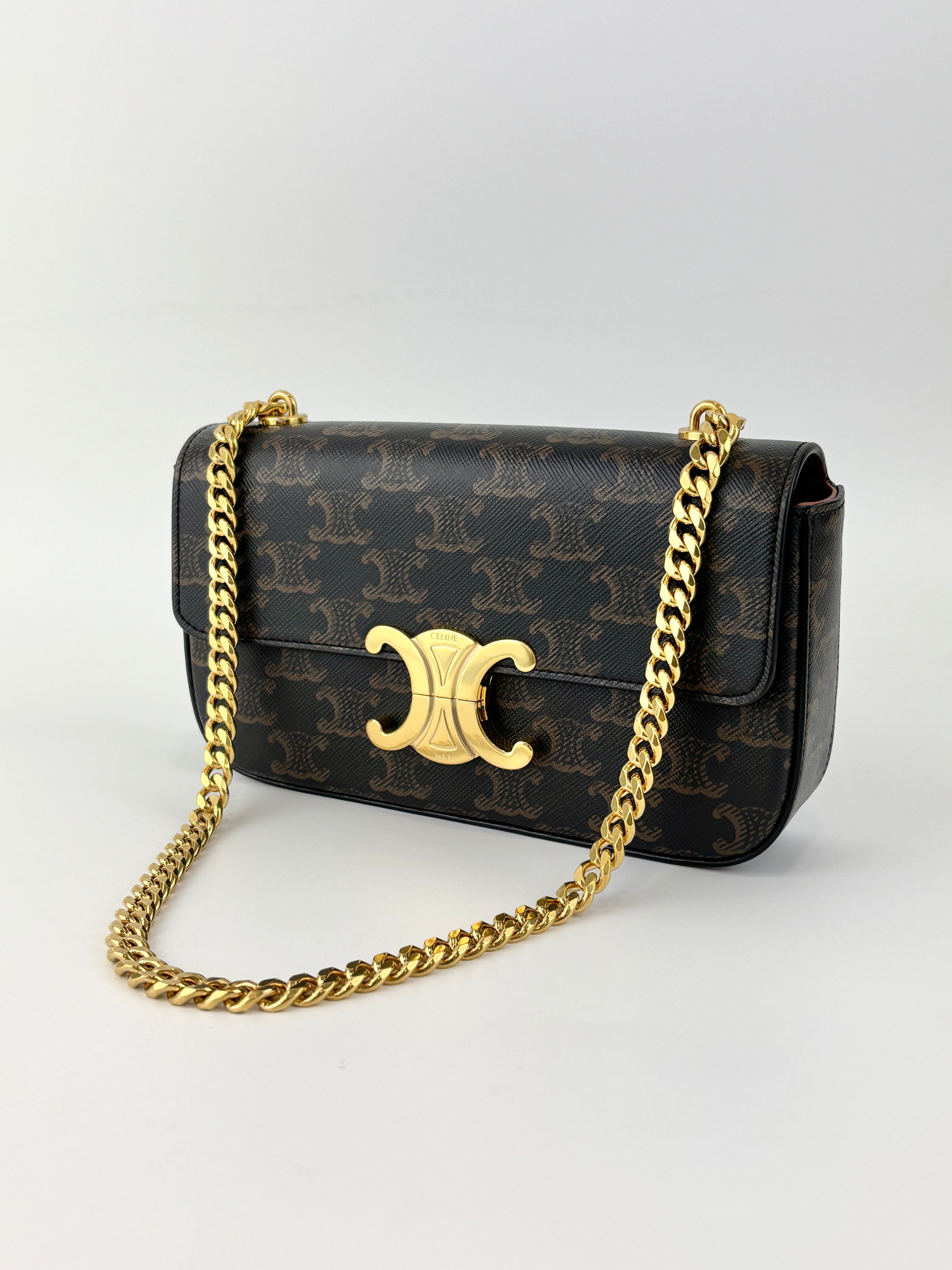 Chain Shoulder Bag in Triomphe Coated Canvas Brown