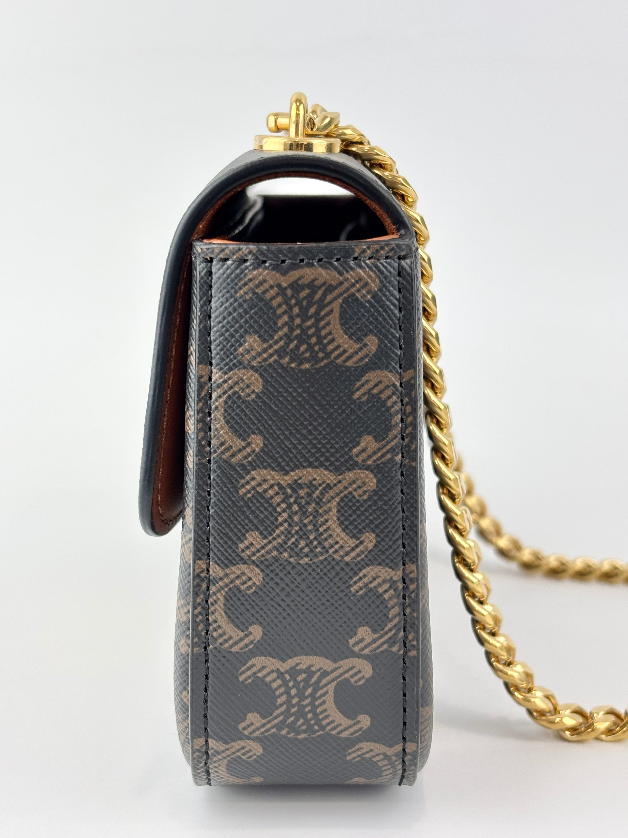 Chain Shoulder Bag in Triomphe Coated Canvas Brown
