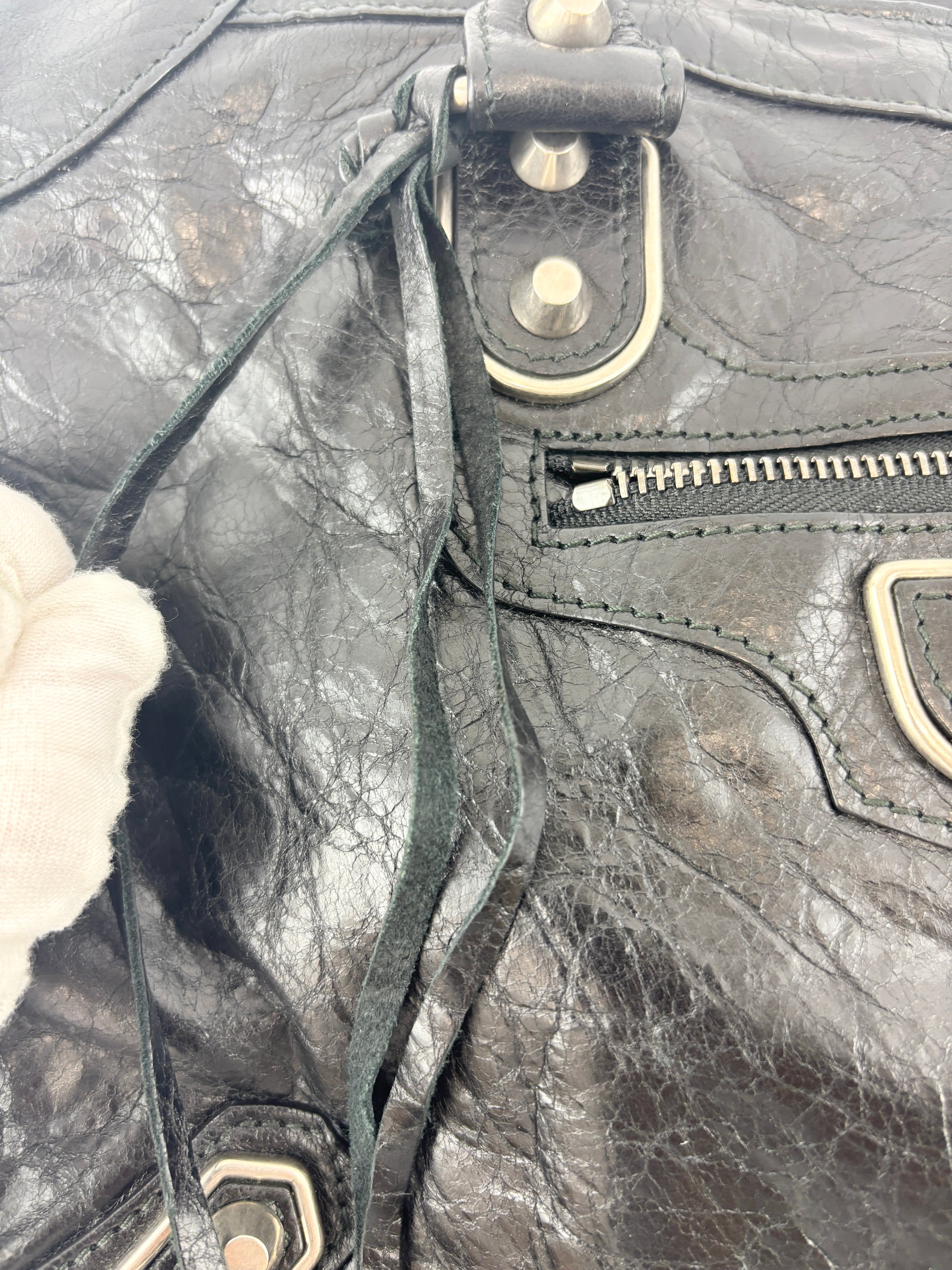 Metallic Edge City Bag in Black Lambskin SHW