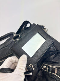 Metallic Edge City Bag in Black Lambskin SHW