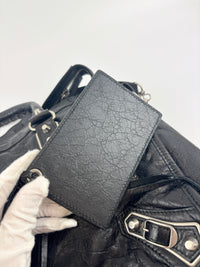 Metallic Edge City Bag in Black Lambskin SHW