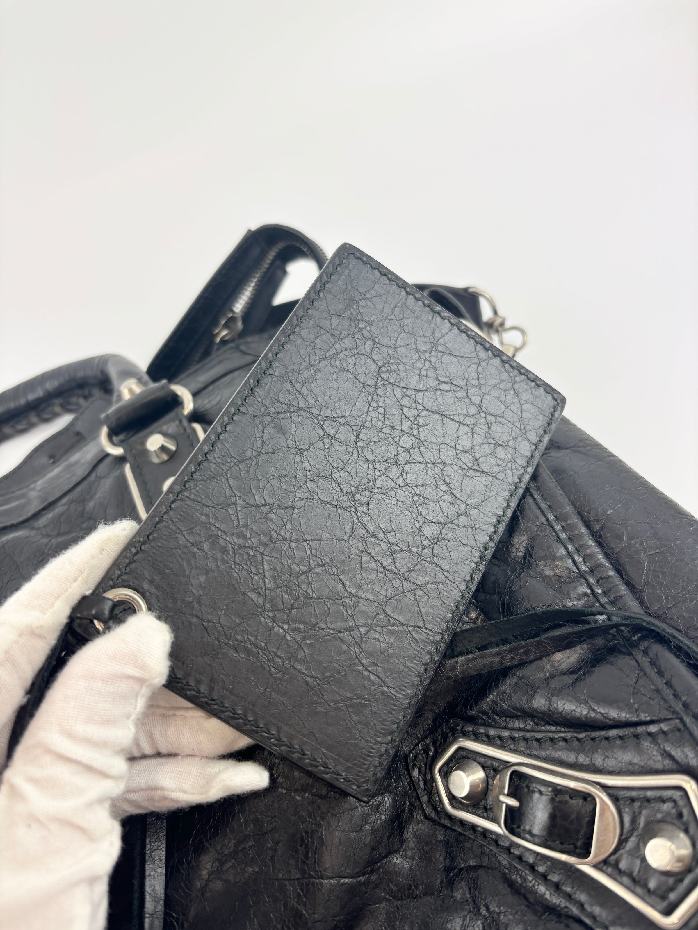 Metallic Edge City Bag in Black Lambskin SHW