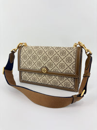 T Monogram Hazelnut Jacquard Shoulder Bag GHW