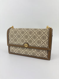 T Monogram Hazelnut Jacquard Shoulder Bag GHW