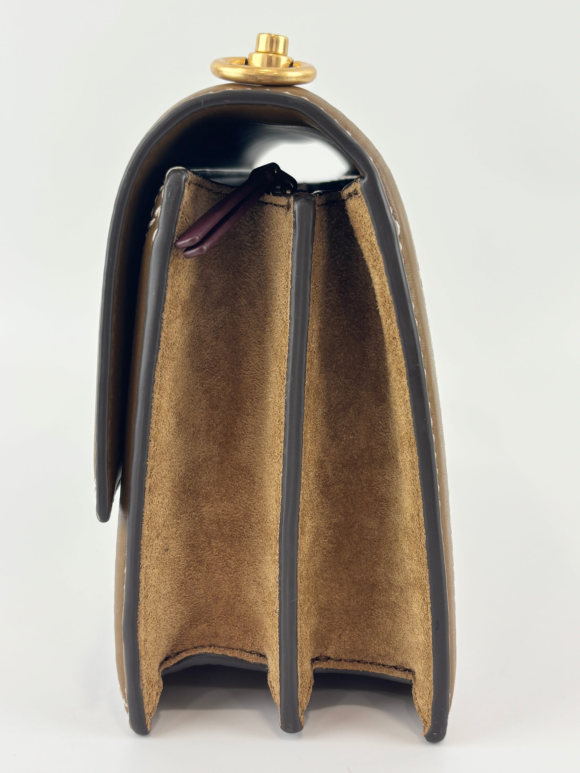 T Monogram Hazelnut Jacquard Shoulder Bag GHW