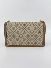 T Monogram Hazelnut Jacquard Shoulder Bag GHW
