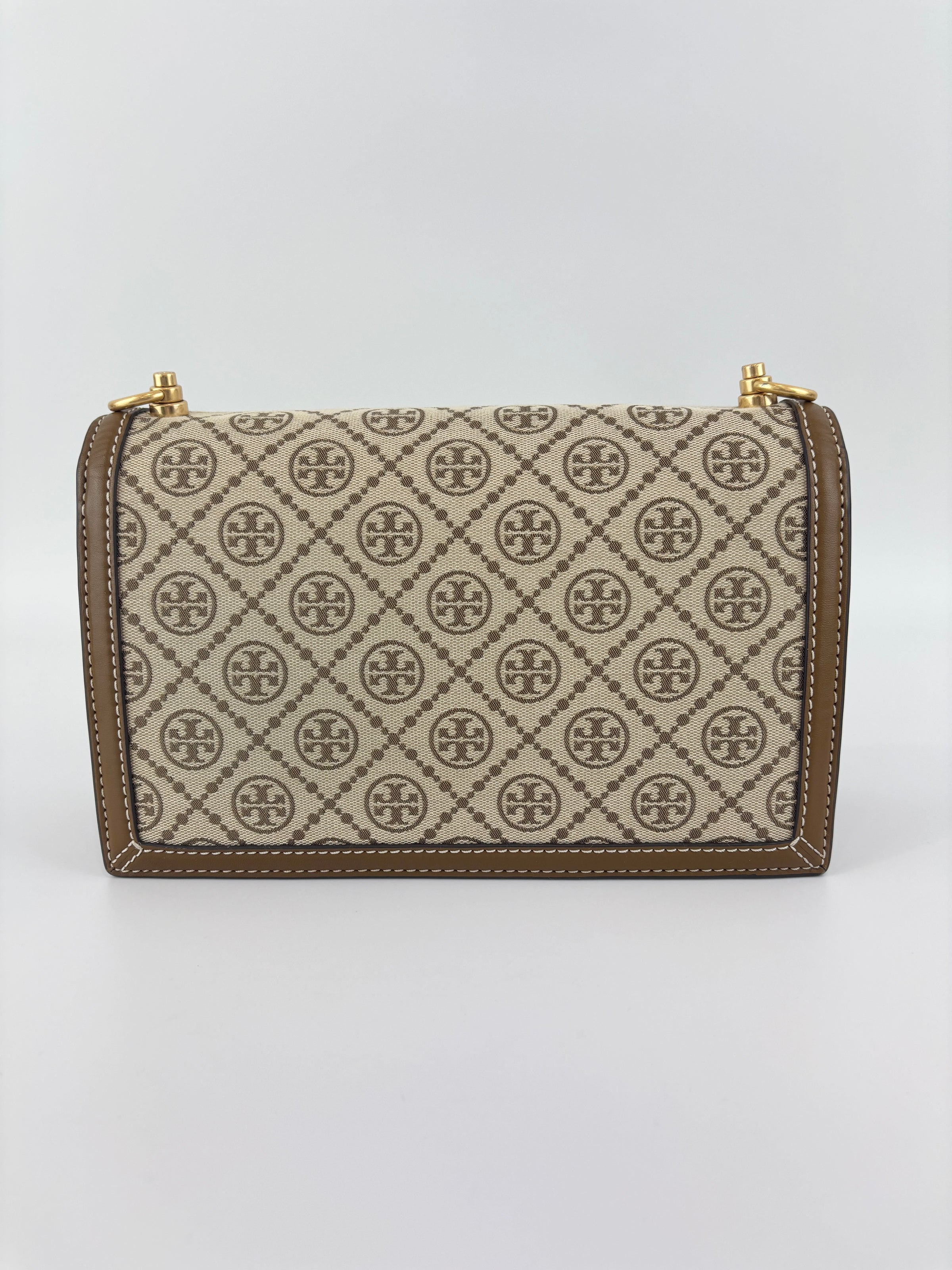 T Monogram Hazelnut Jacquard Shoulder Bag GHW