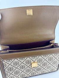 T Monogram Hazelnut Jacquard Shoulder Bag GHW