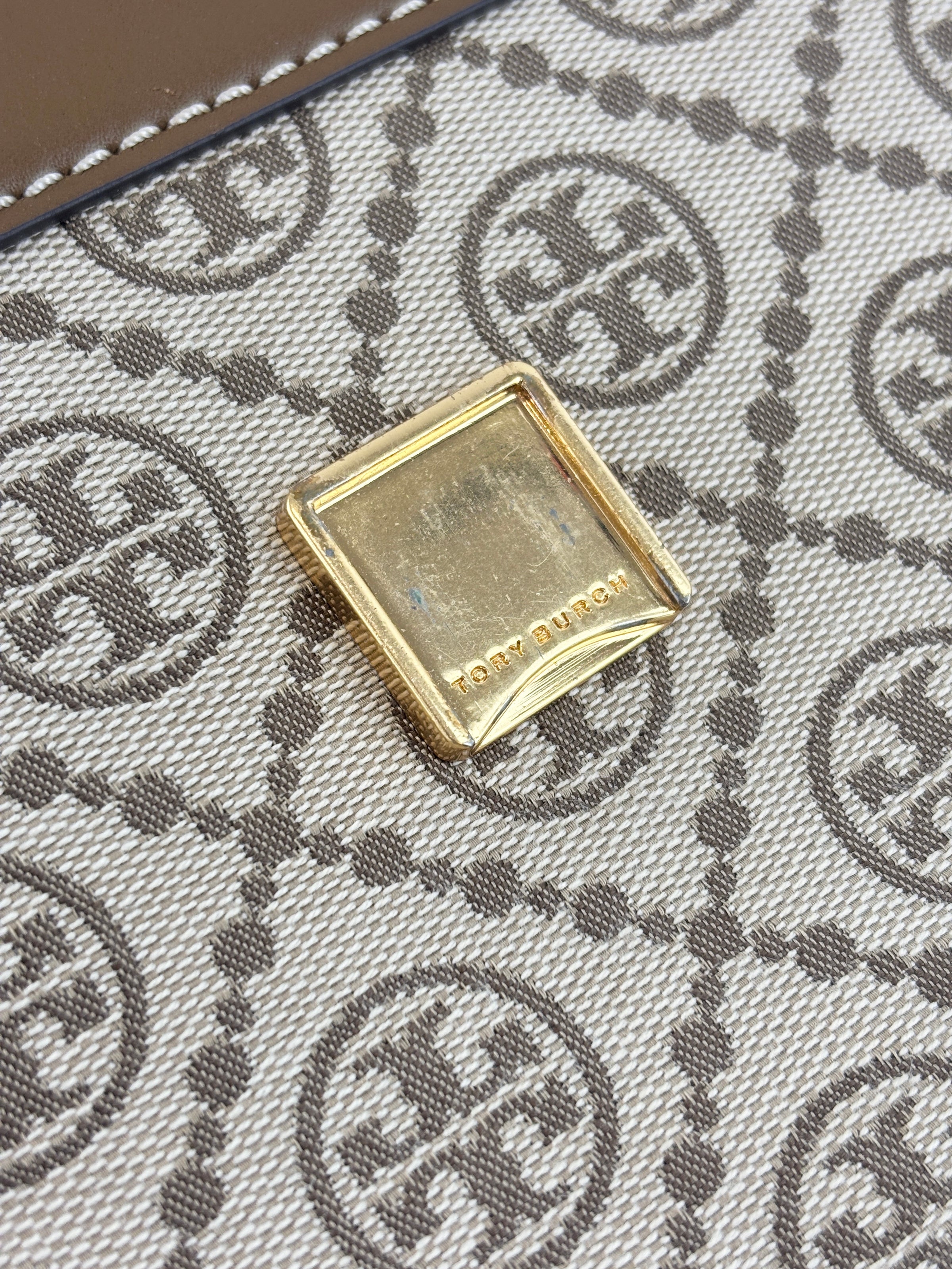 T Monogram Hazelnut Jacquard Shoulder Bag GHW