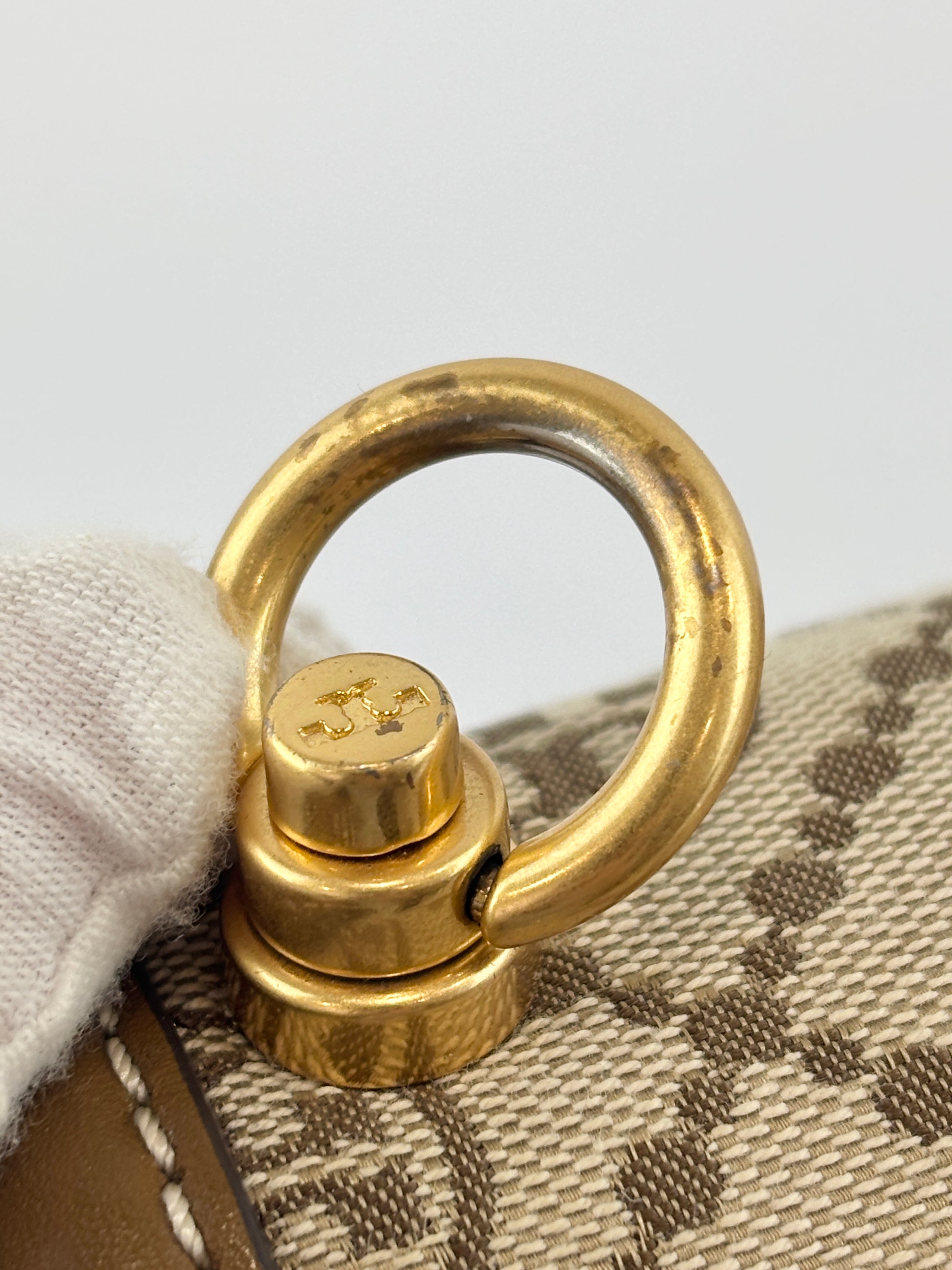 T Monogram Hazelnut Jacquard Shoulder Bag GHW