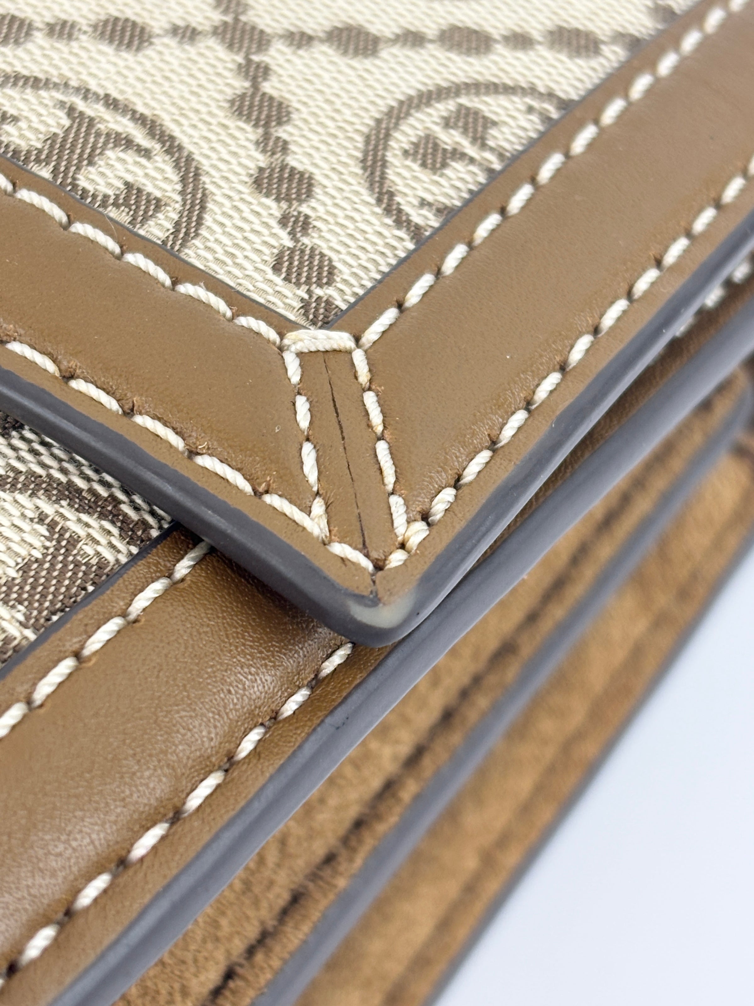 T Monogram Hazelnut Jacquard Shoulder Bag GHW