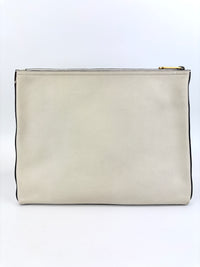 White Leather Logo Print Portfolio Clutch Bag