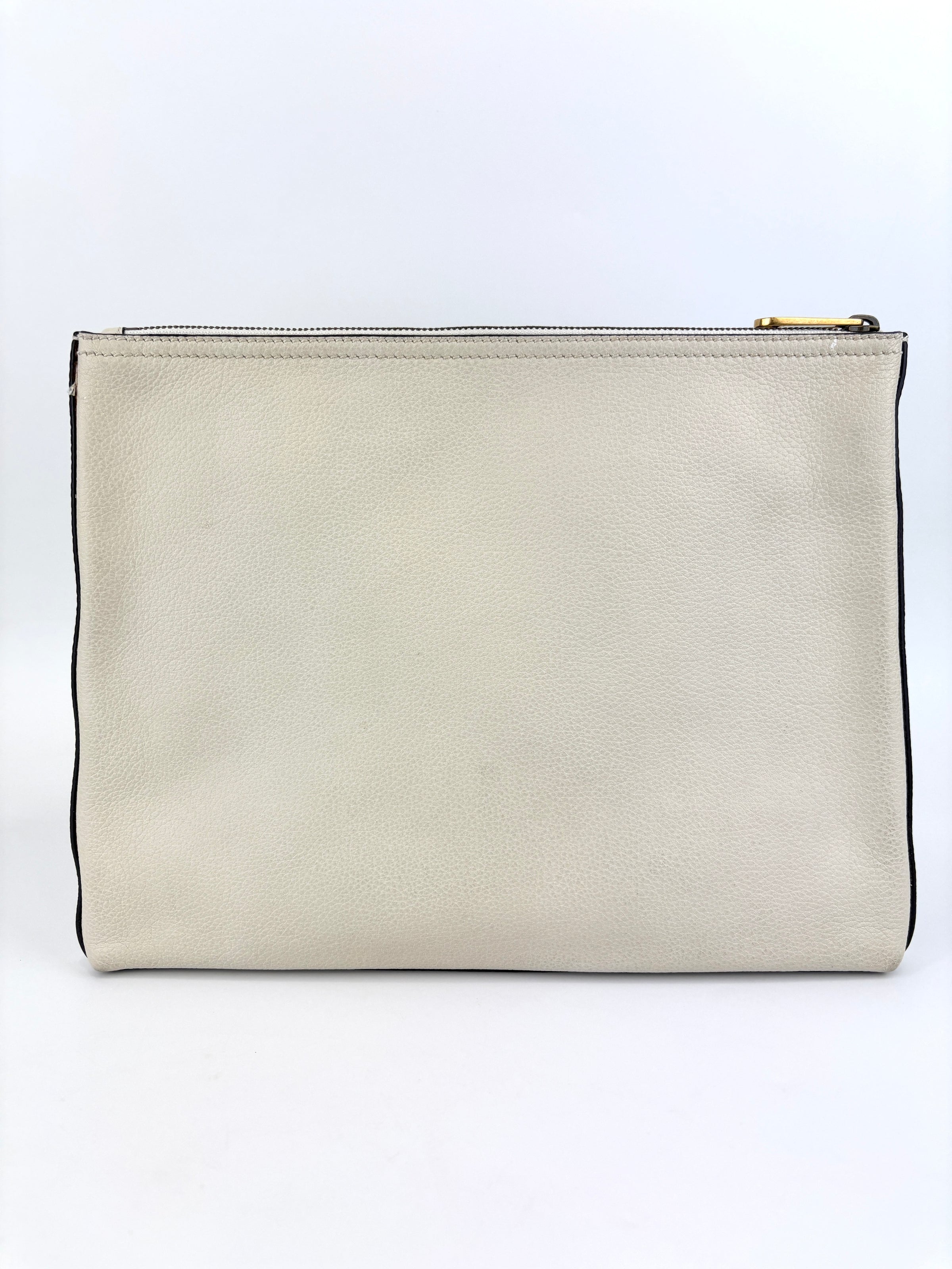 White Leather Logo Print Portfolio Clutch Bag