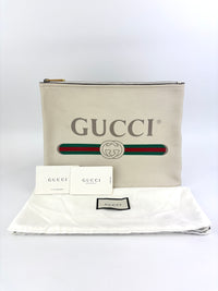 White Leather Logo Print Portfolio Clutch Bag