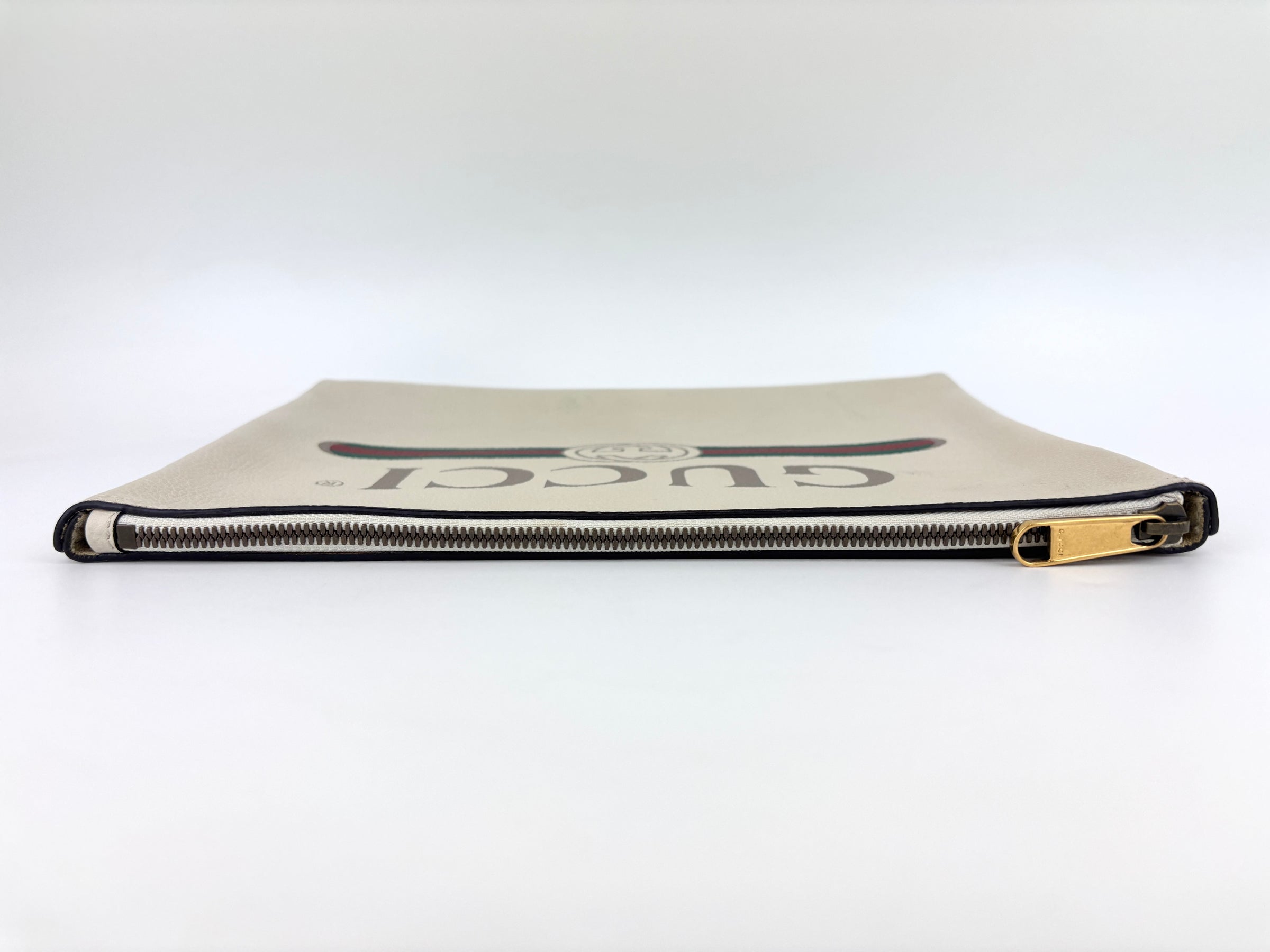 White Leather Logo Print Portfolio Clutch Bag