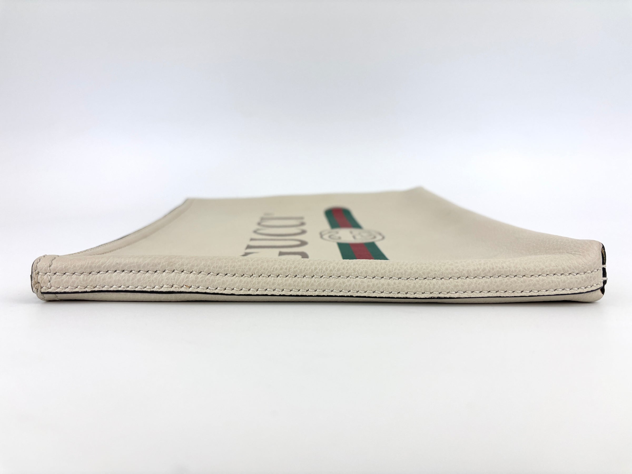 White Leather Logo Print Portfolio Clutch Bag