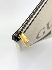 White Leather Logo Print Portfolio Clutch Bag