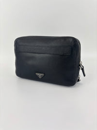 Black Saffiano Leather Portfolio Zip Clutch