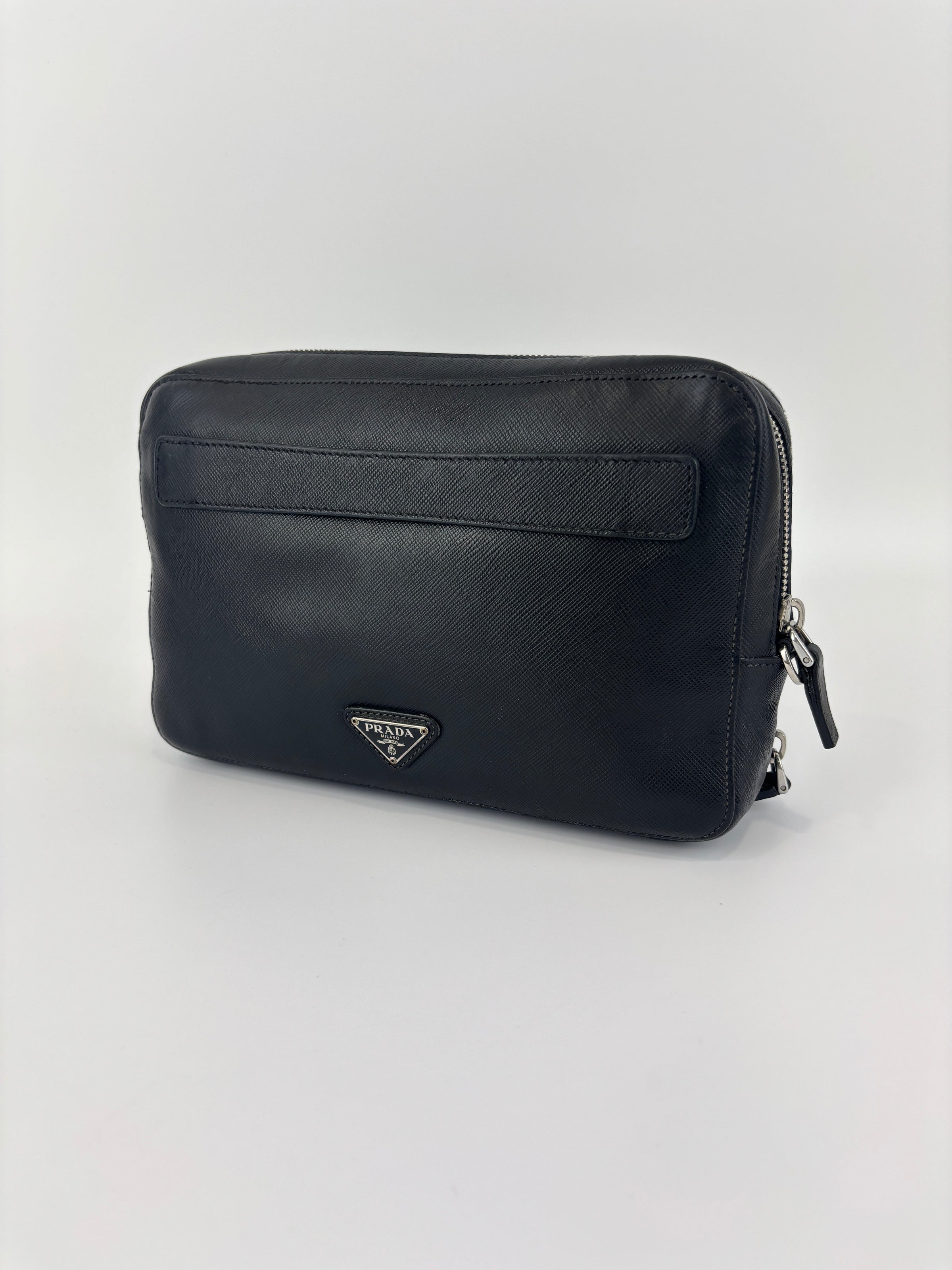 Black Saffiano Leather Portfolio Zip Clutch