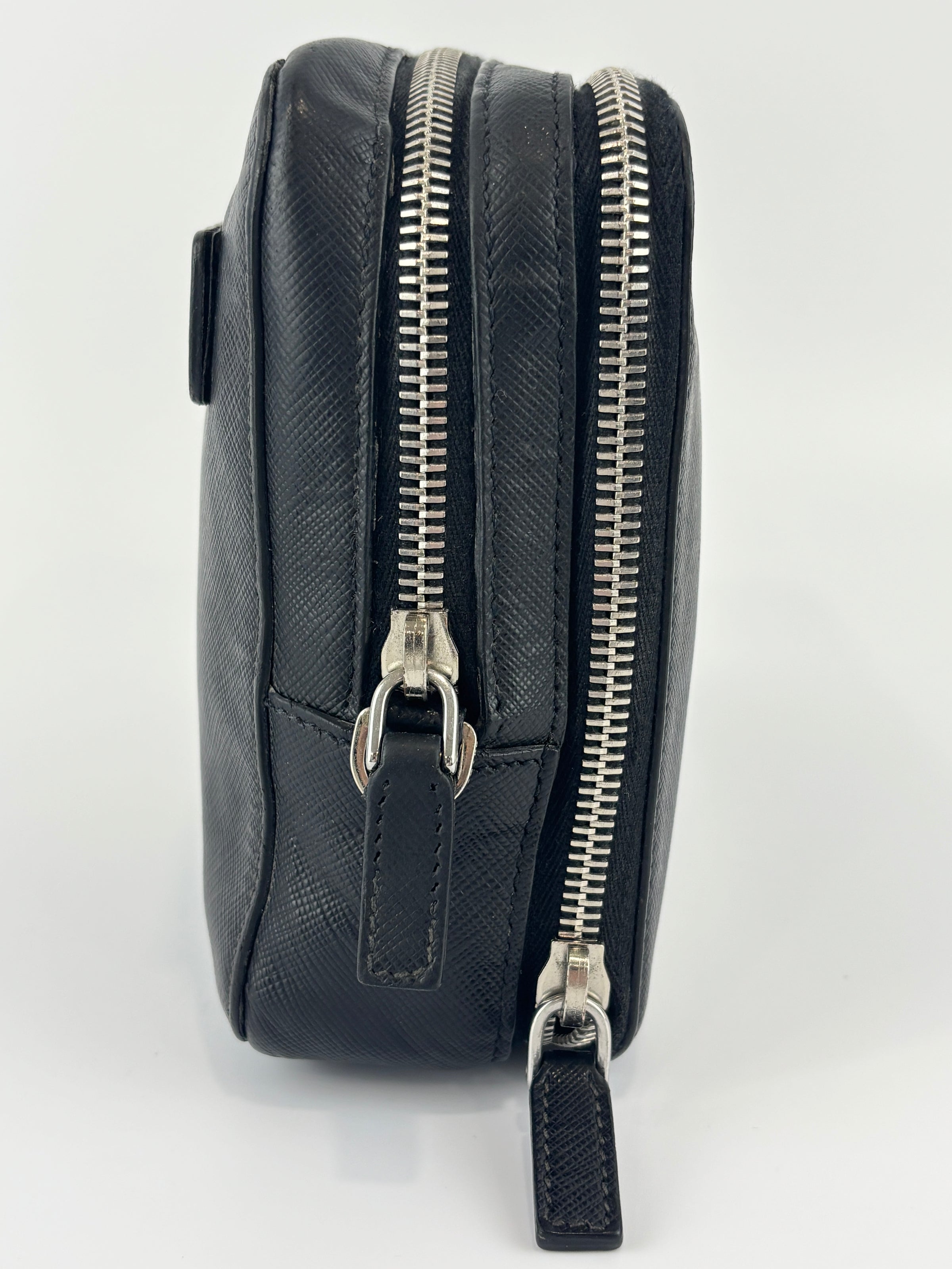 Black Saffiano Leather Portfolio Zip Clutch