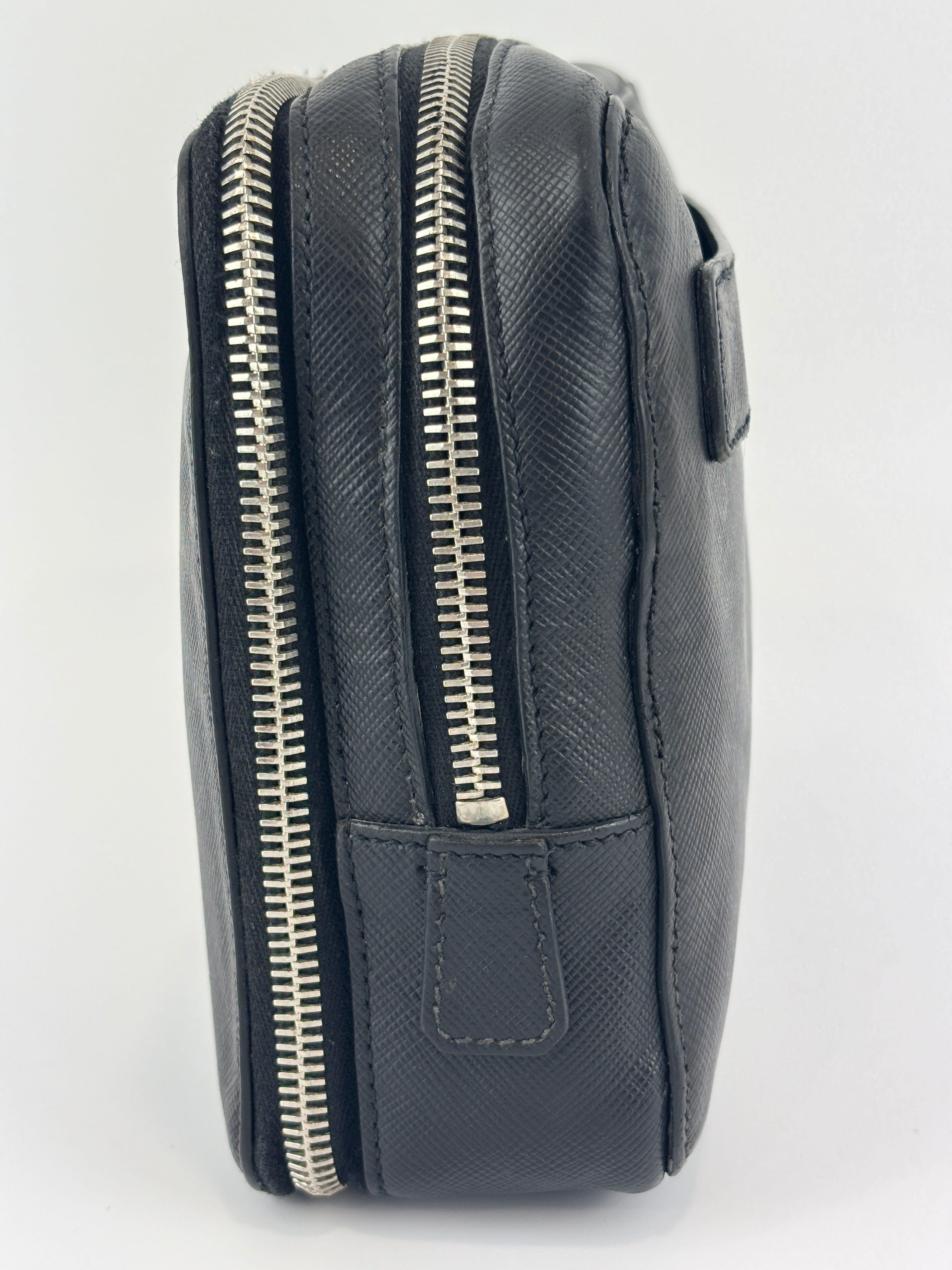 Black Saffiano Leather Portfolio Zip Clutch