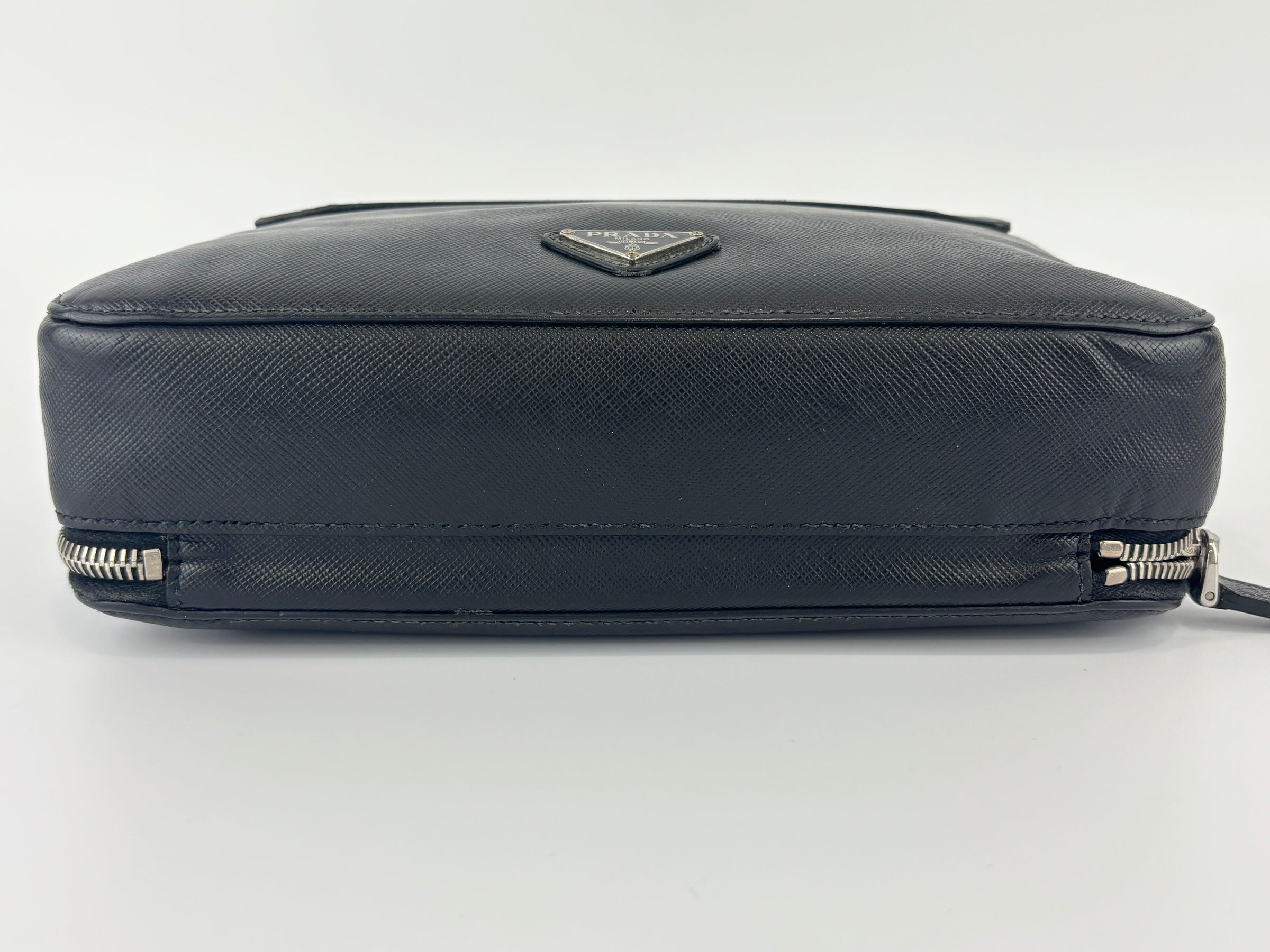 Black Saffiano Leather Portfolio Zip Clutch