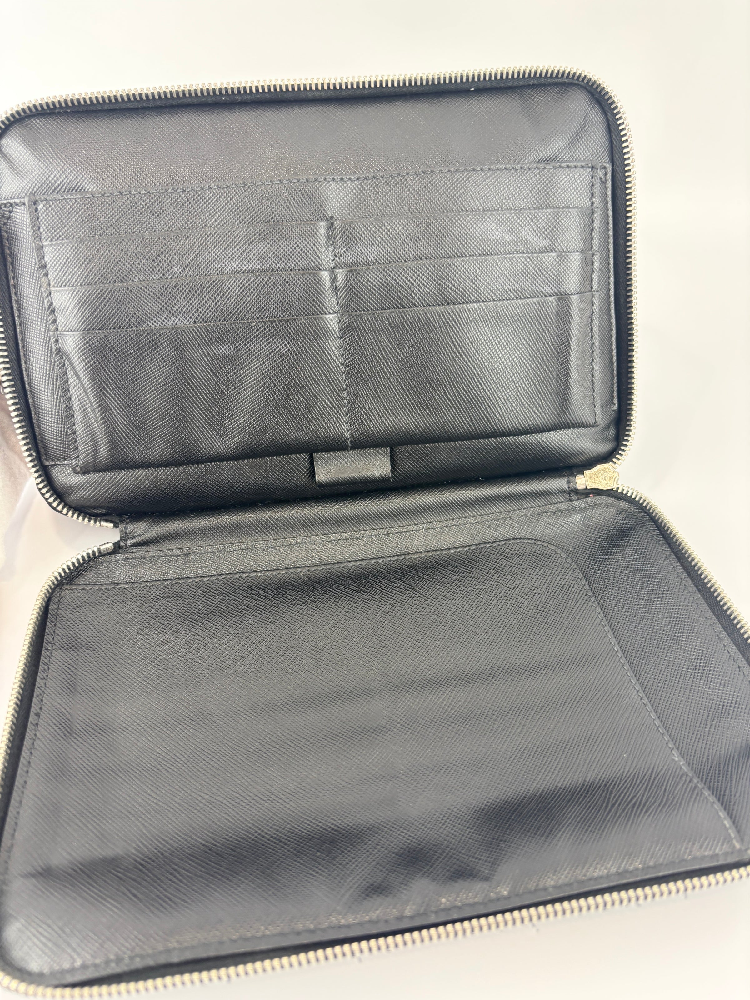 Black Saffiano Leather Portfolio Zip Clutch
