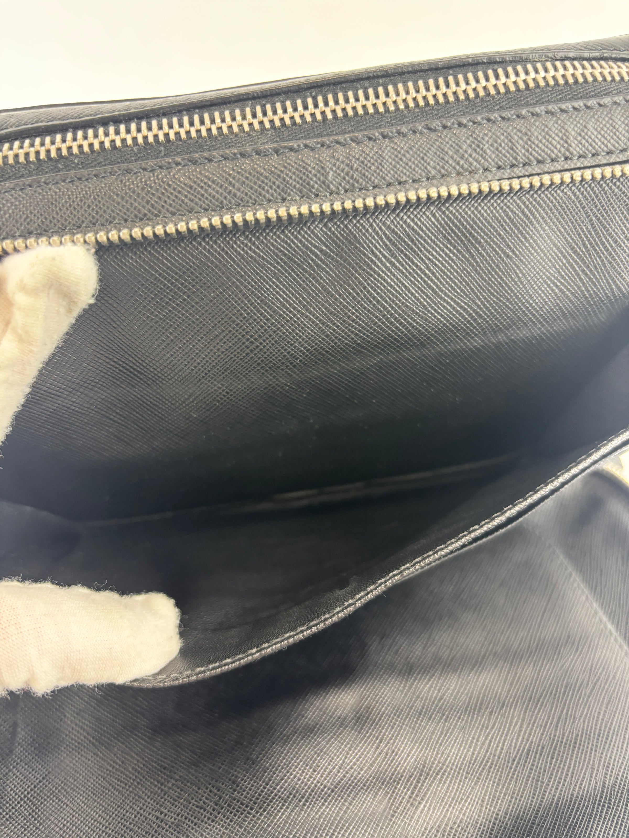 Black Saffiano Leather Portfolio Zip Clutch