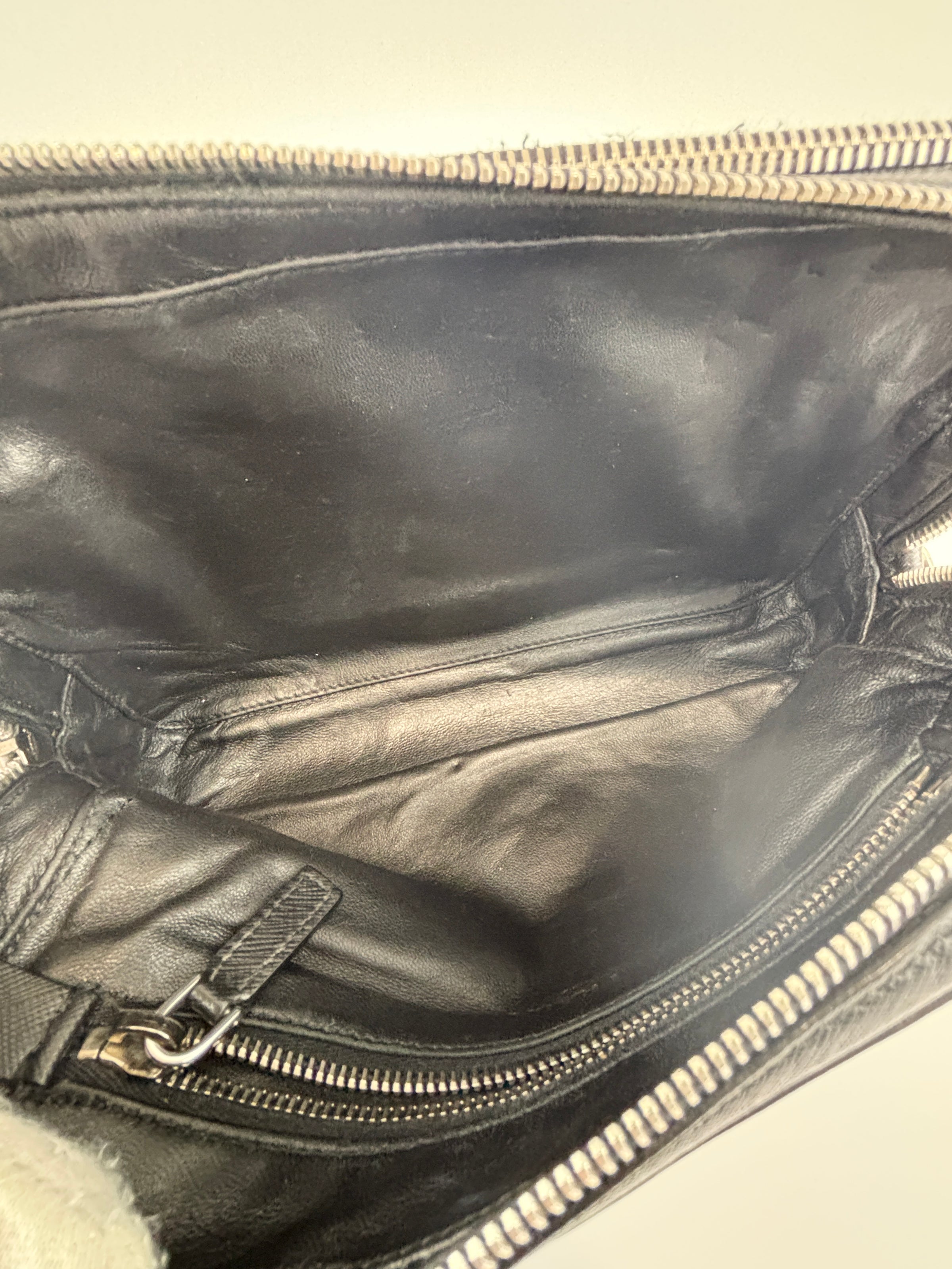 Black Saffiano Leather Portfolio Zip Clutch