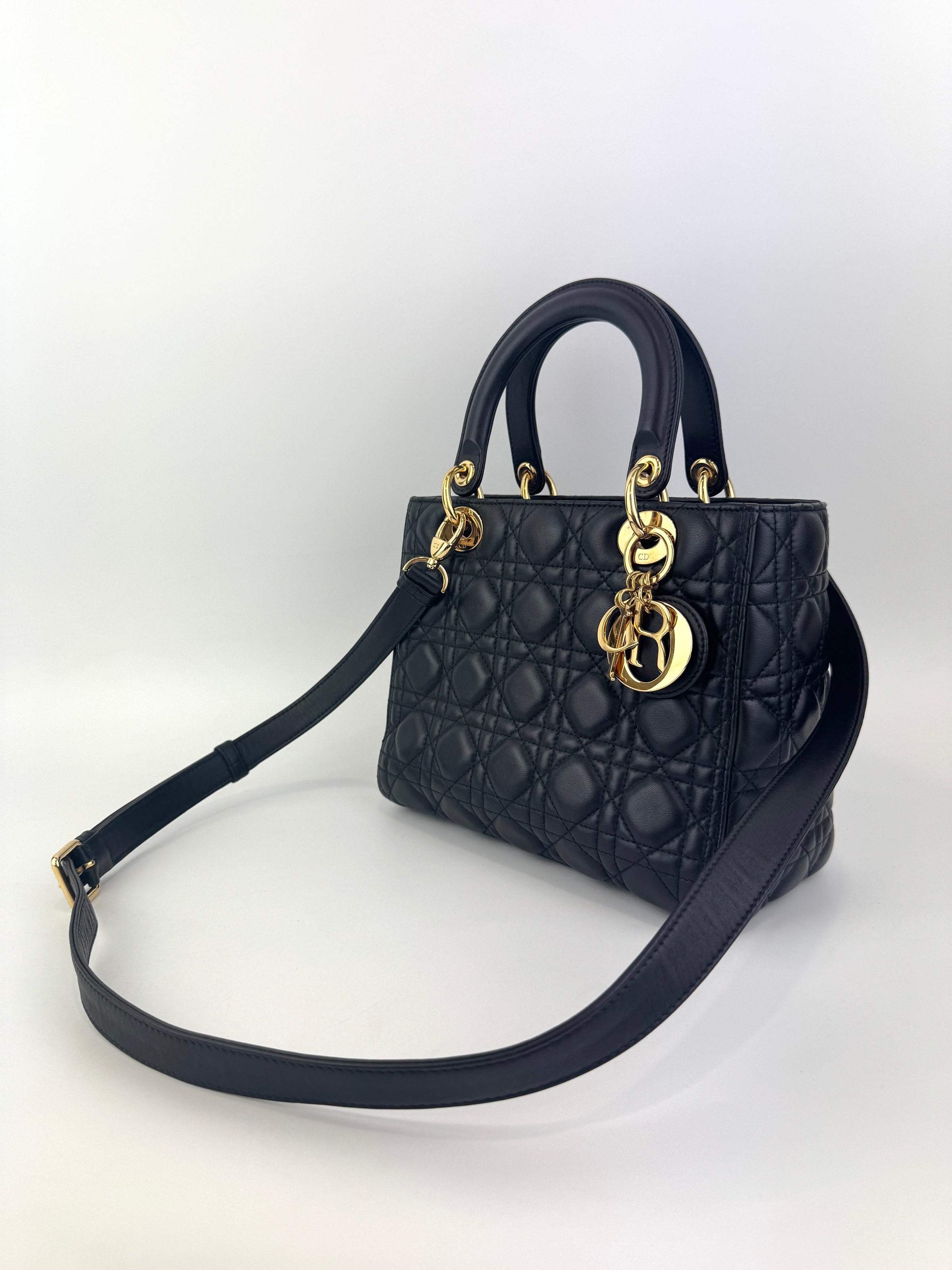 Medium Lady Dior Black Cannage Lambskin GHW
