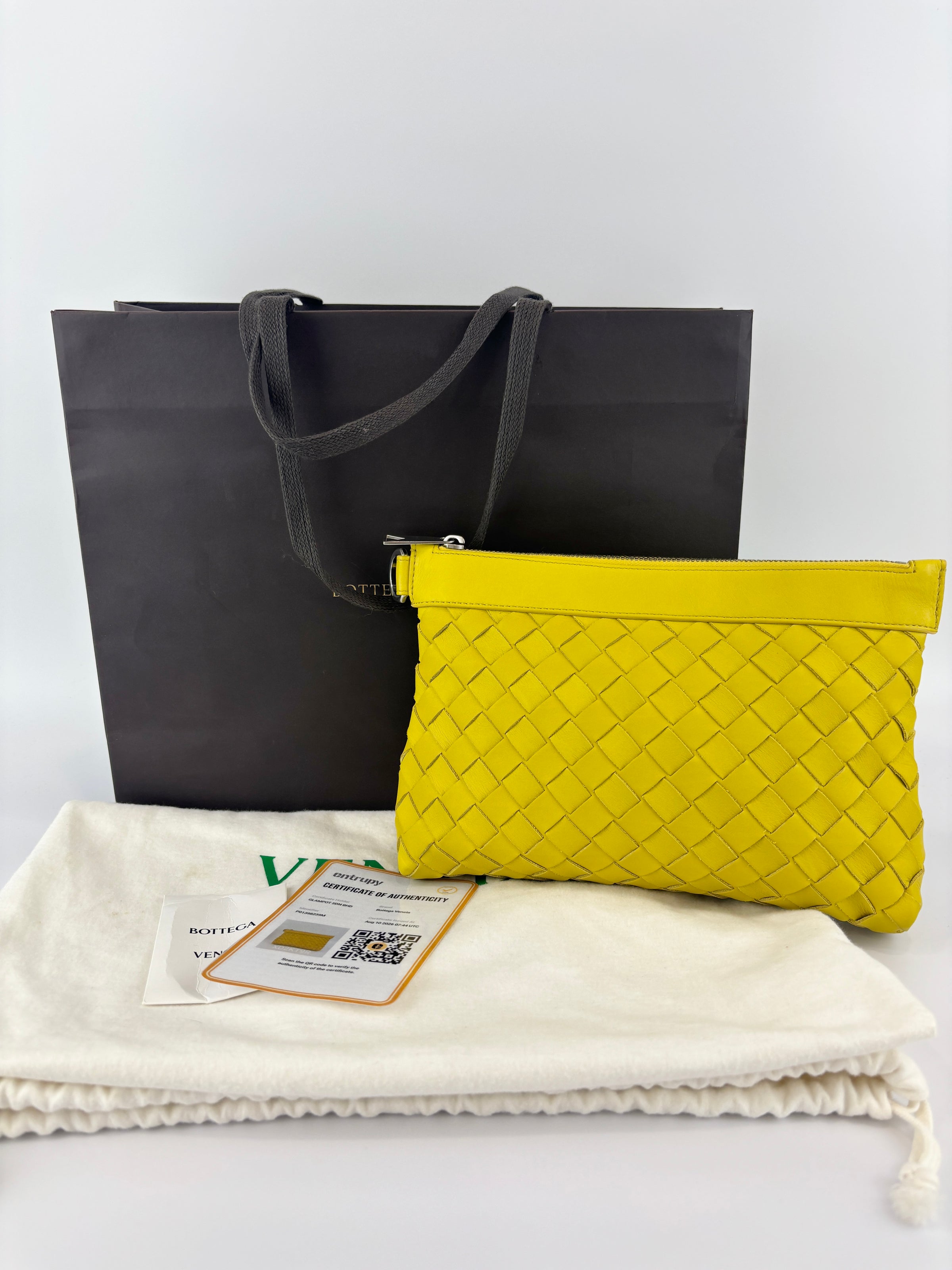 Small Document Case Yellow Intrecciato Hydrology Calfskin