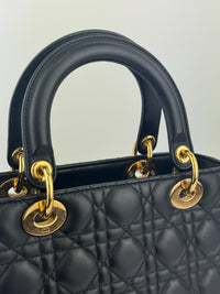 Medium Lady Dior Black Cannage Lambskin GHW
