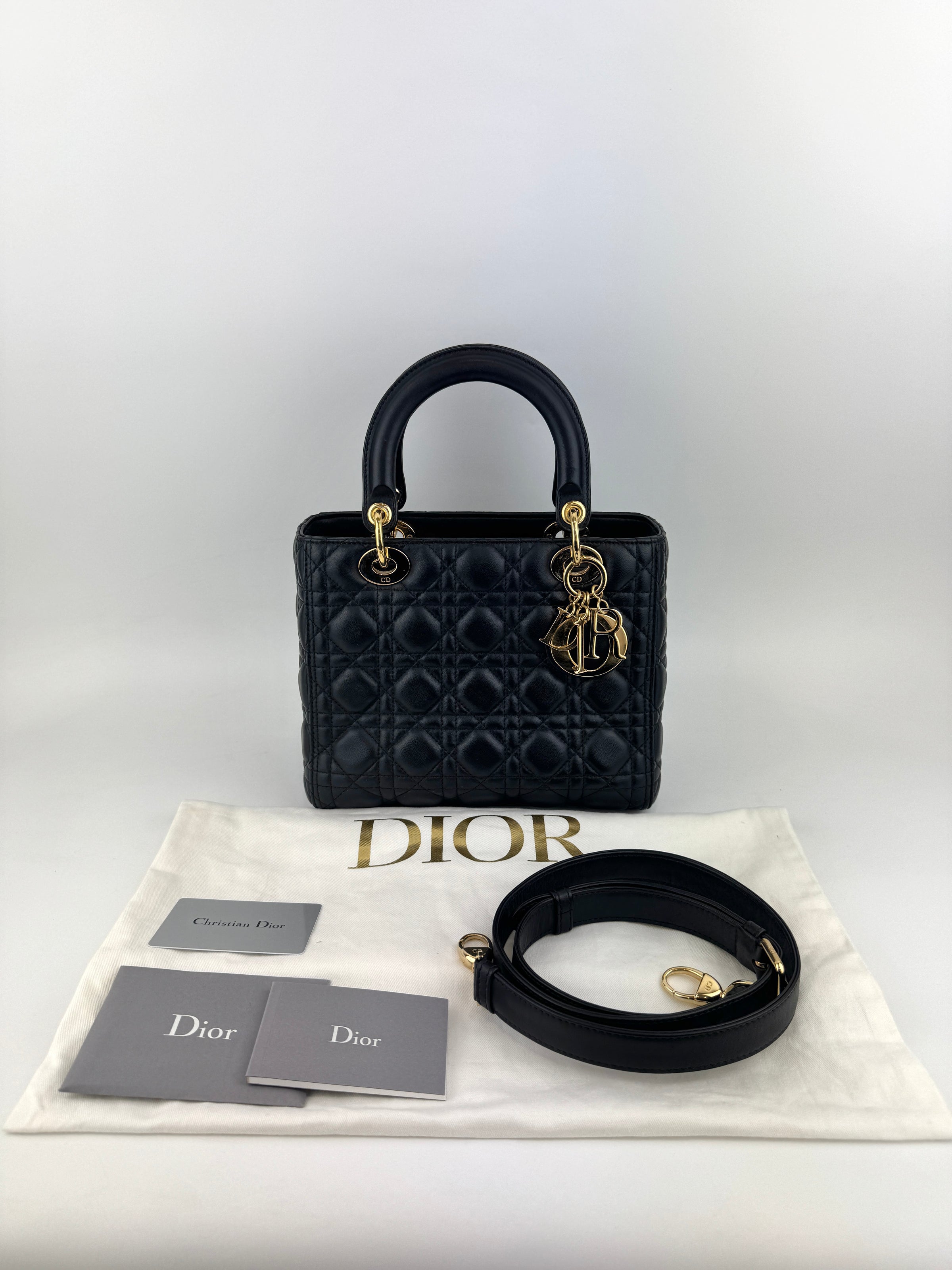 Medium Lady Dior Black Cannage Lambskin GHW