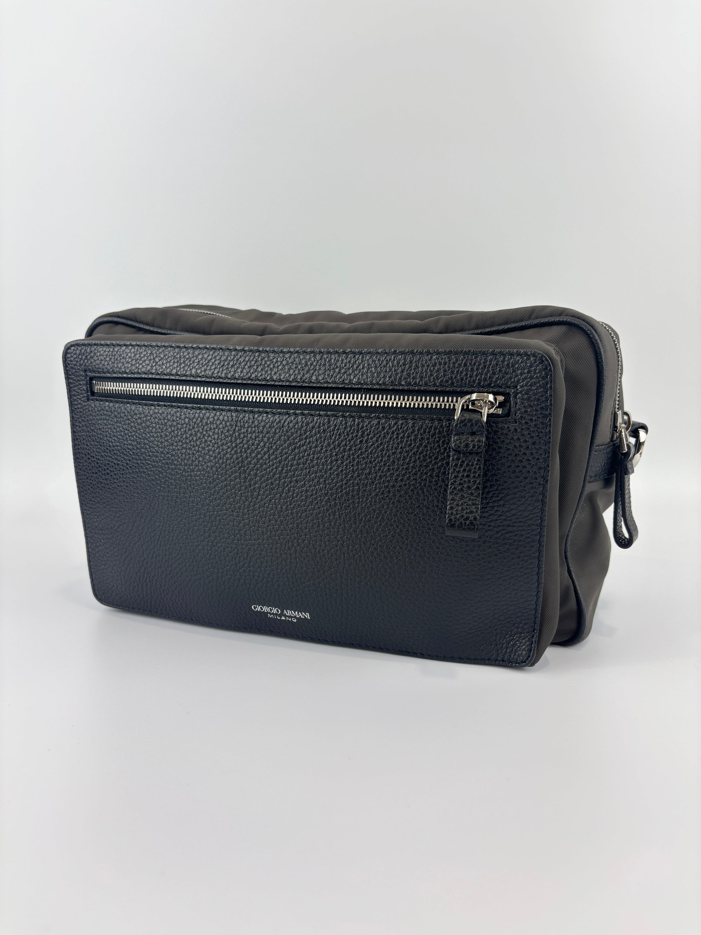 Nylon and Leather Messenger / Camera Bag Khaki/Black