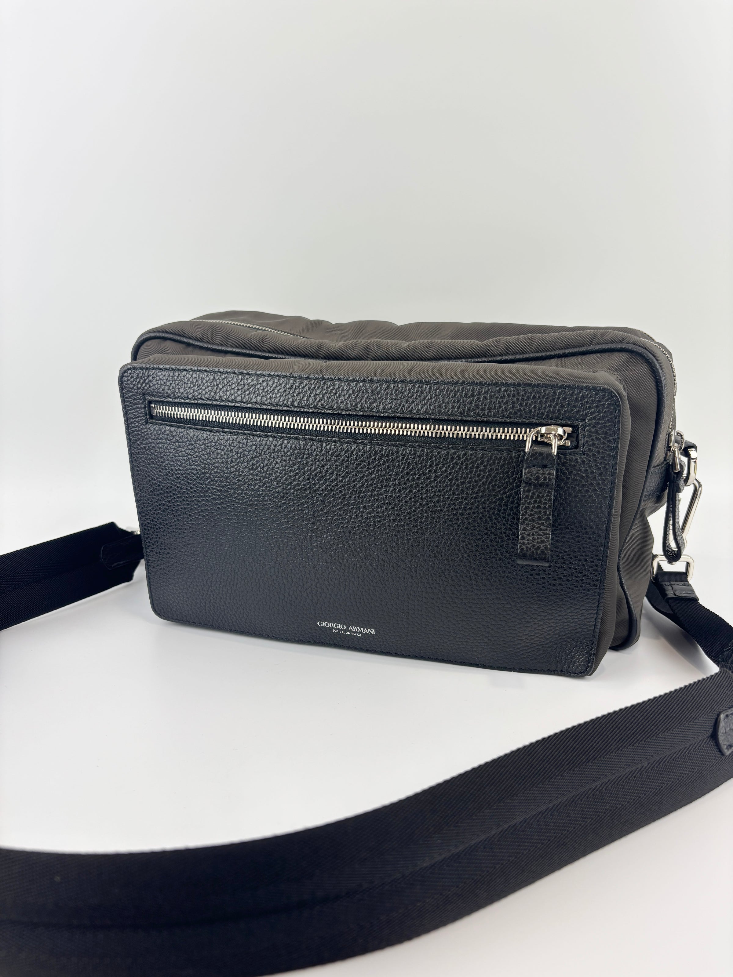 Nylon and Leather Messenger / Camera Bag Khaki/Black