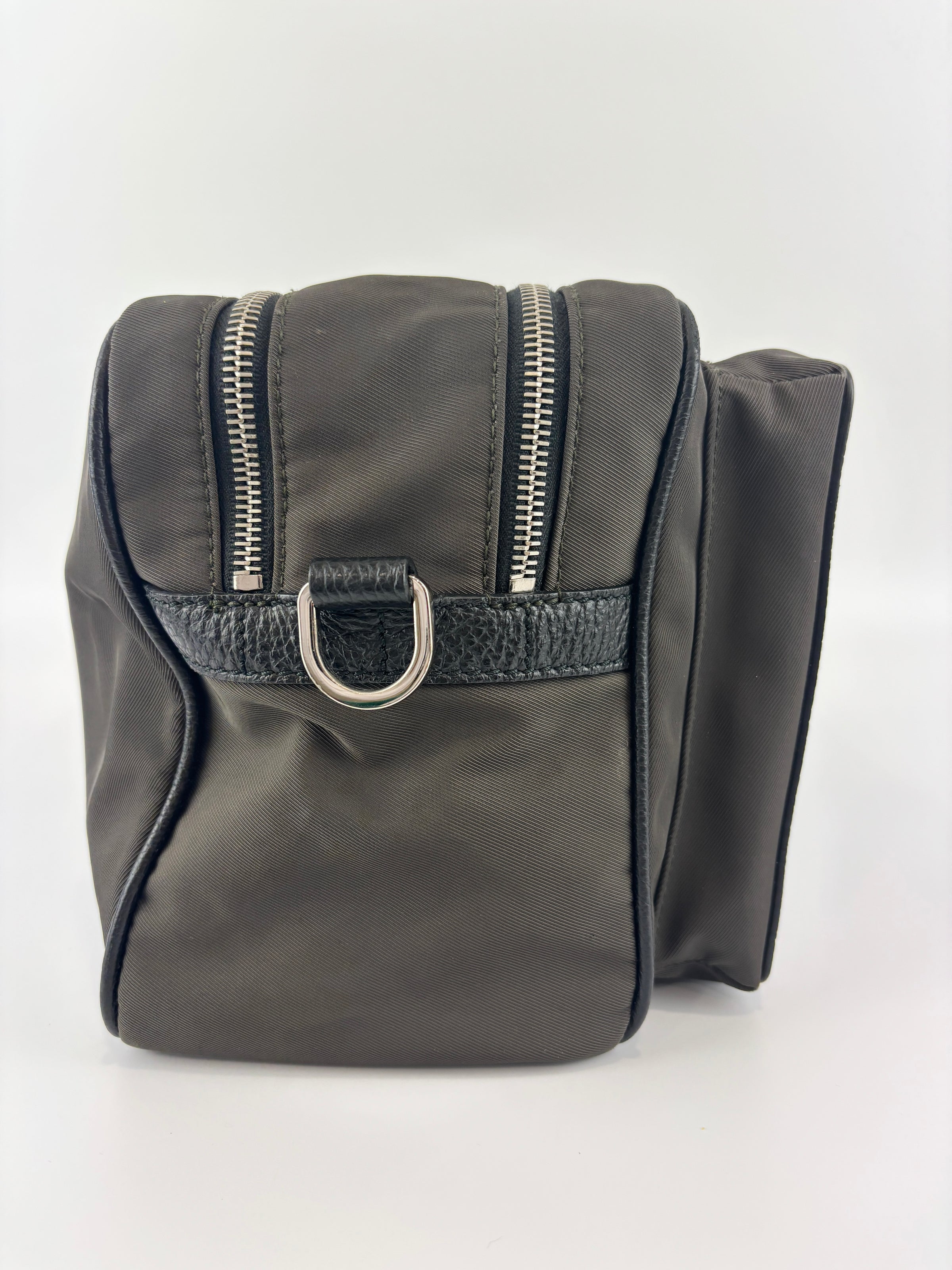 Nylon and Leather Messenger / Camera Bag Khaki/Black