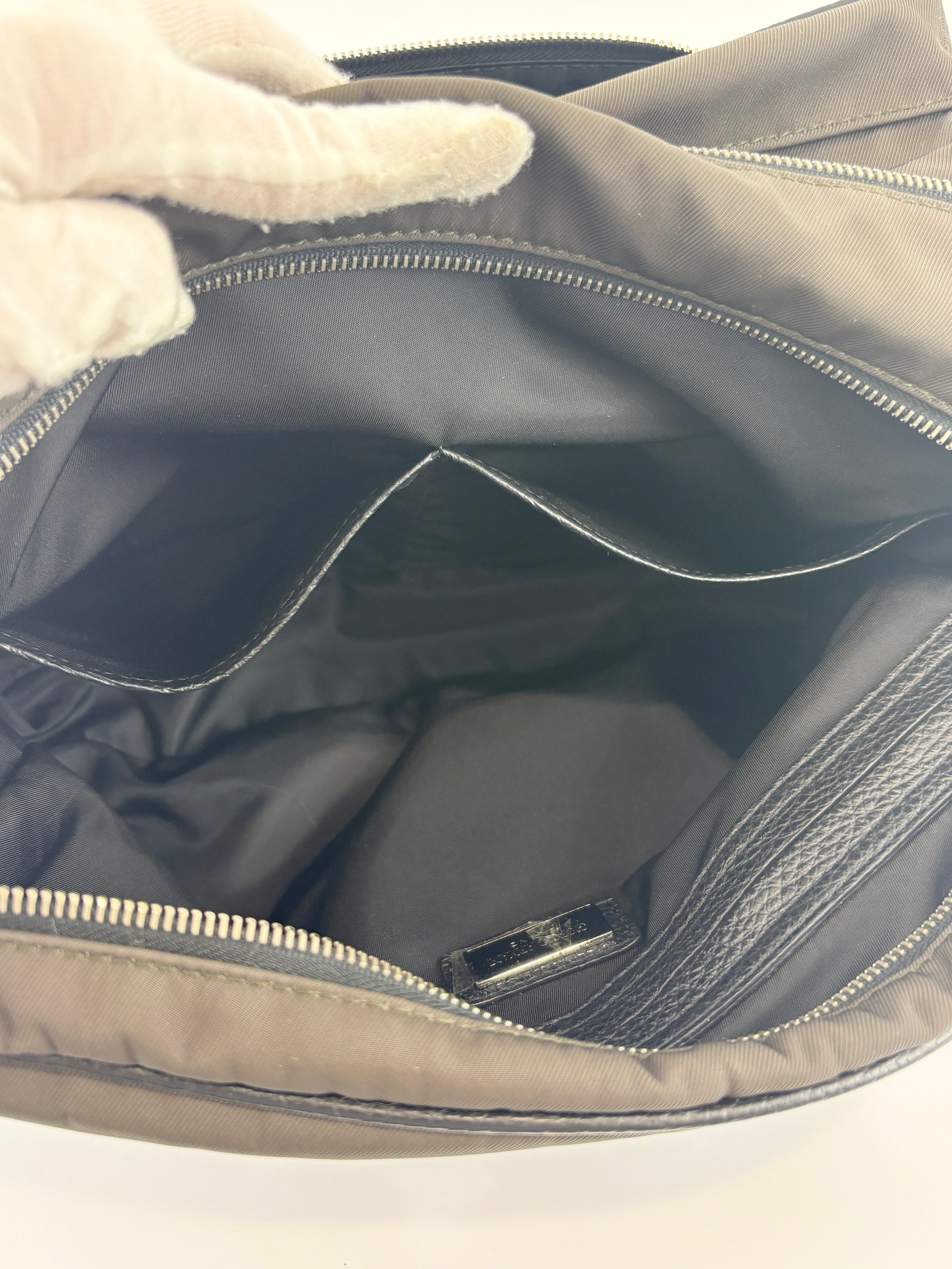 Nylon and Leather Messenger / Camera Bag Khaki/Black