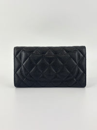 Black Caviar Quilted Classic Flap Wallet SHW
