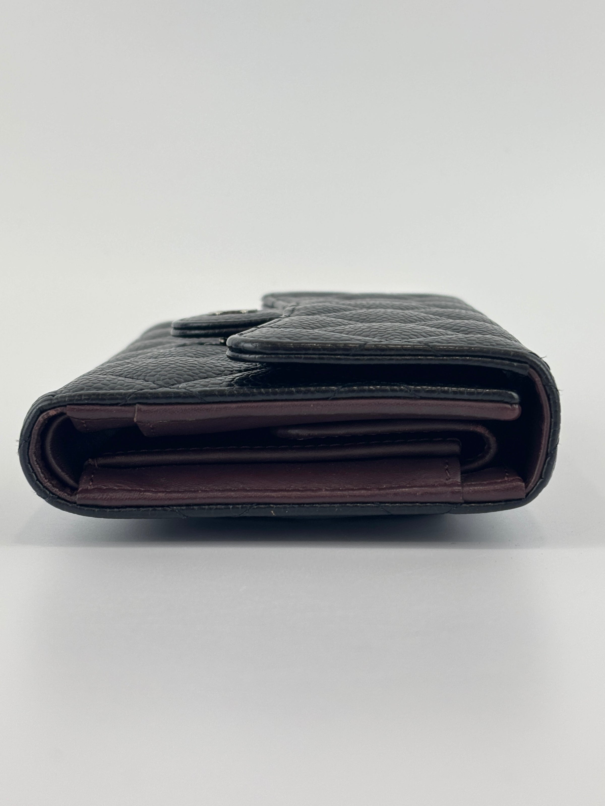 Black Caviar Quilted Classic Flap Wallet SHW
