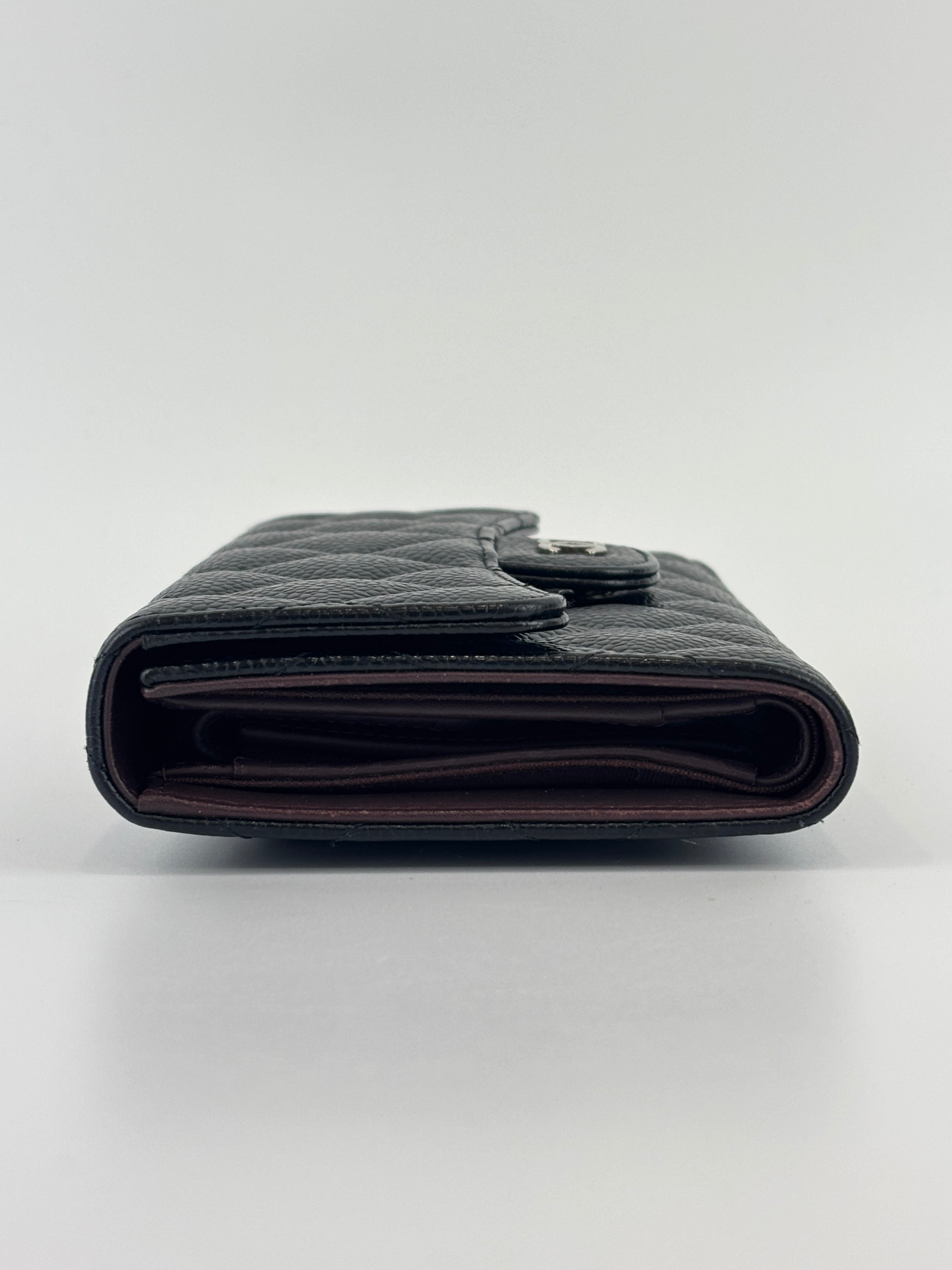 Black Caviar Quilted Classic Flap Wallet SHW