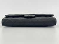 Black Caviar Quilted Classic Flap Wallet SHW