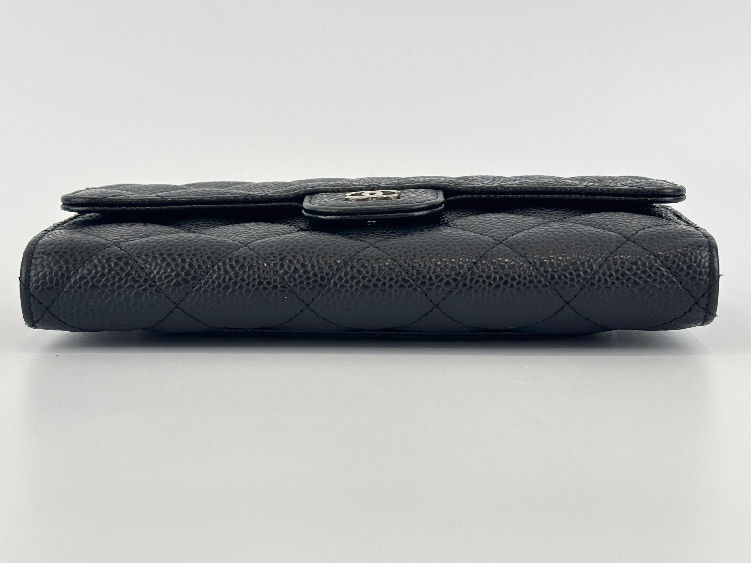 Black Caviar Quilted Classic Flap Wallet SHW