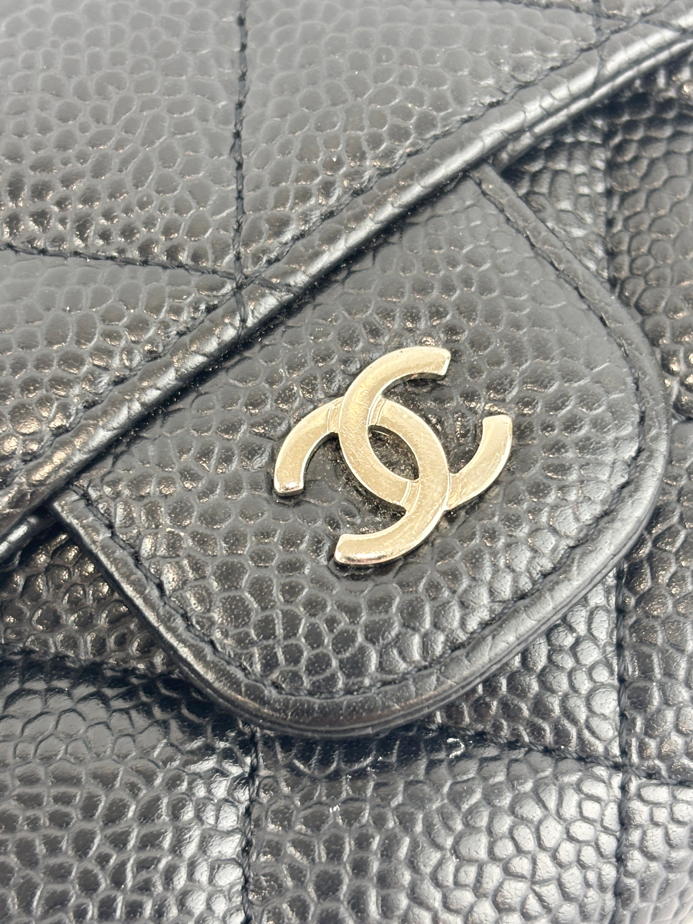 Black Caviar Quilted Classic Flap Wallet SHW