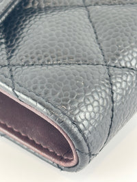 Black Caviar Quilted Classic Flap Wallet SHW