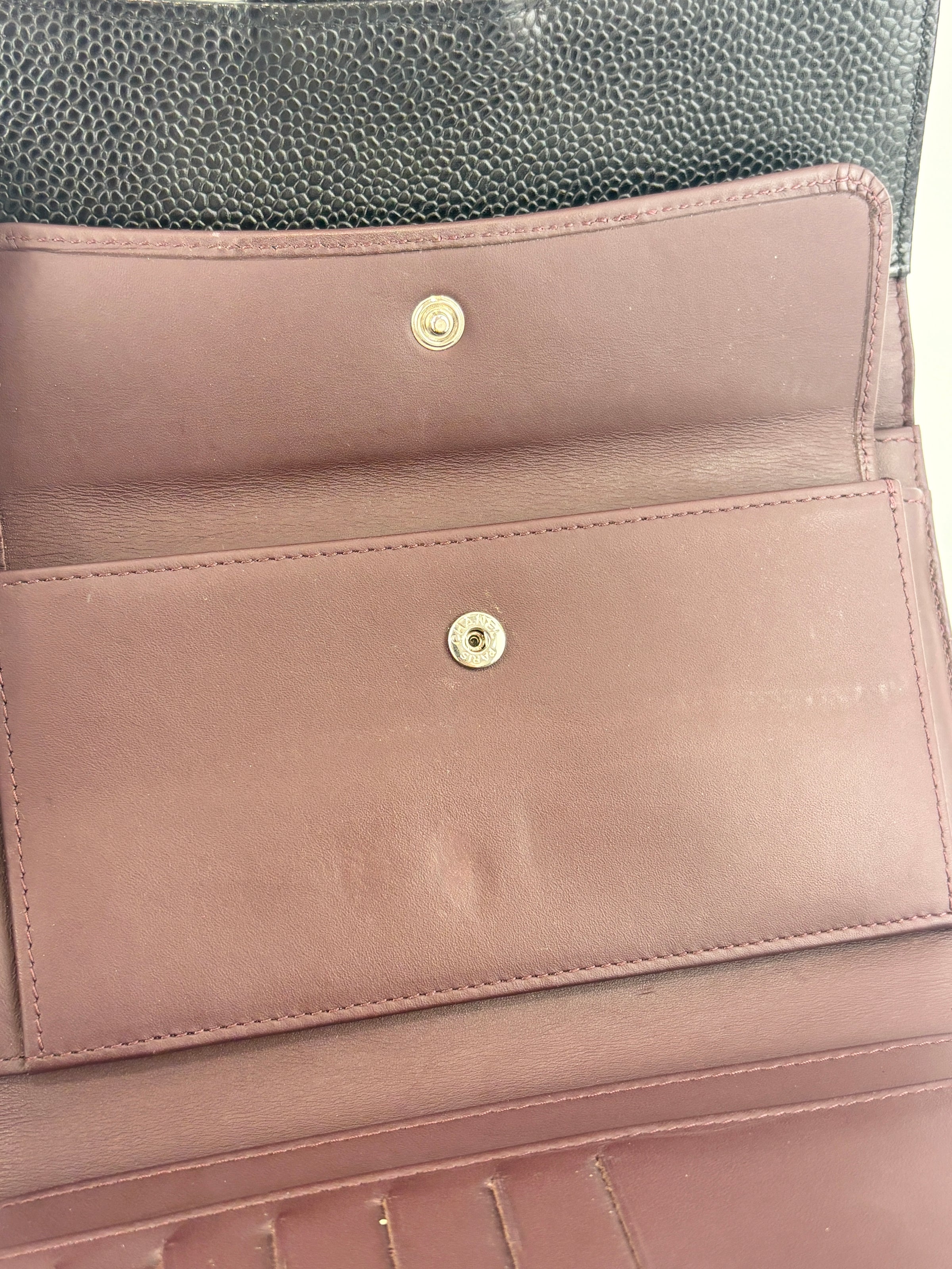 Black Caviar Quilted Classic Flap Wallet SHW