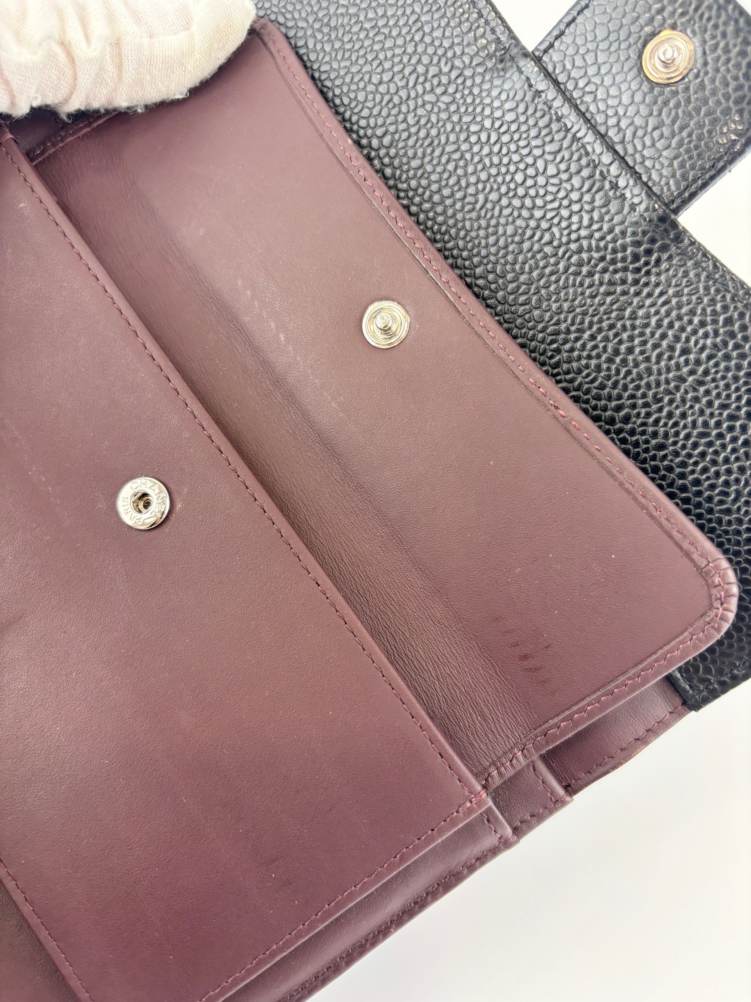 Black Caviar Quilted Classic Flap Wallet SHW
