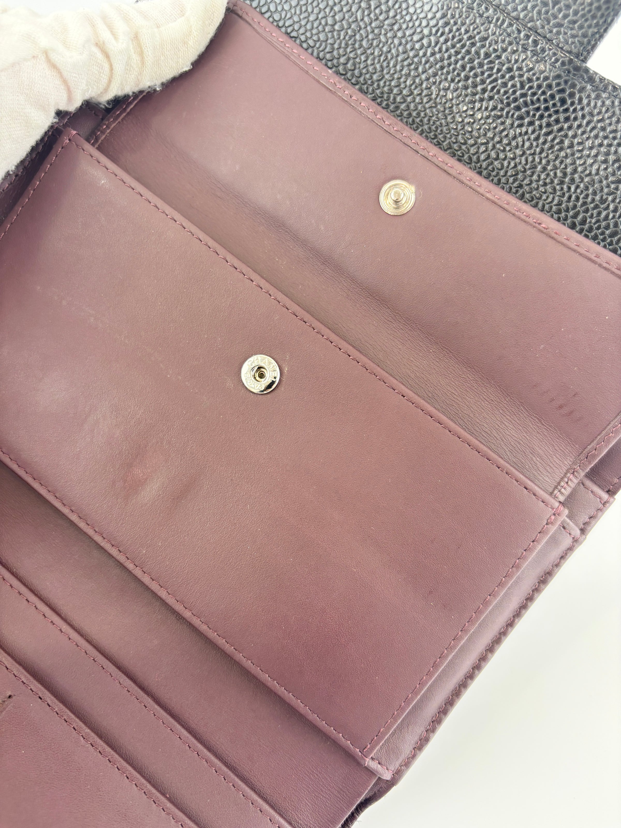 Black Caviar Quilted Classic Flap Wallet SHW