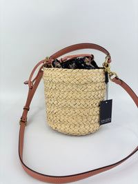 Bucket Straw Bag with Floral Print Interior