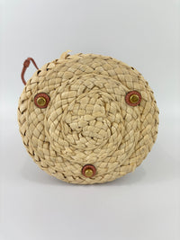 Bucket Straw Bag with Floral Print Interior